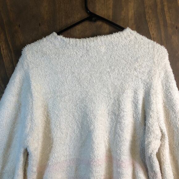 LC Lauren Conrad Womens Sweater White Pink Stripe Super Soft Puff Sleeve Large - Picture 13 of 14